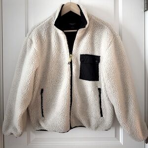 Cream and Black Fleece Jacket L